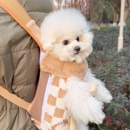 Fleece-lined checkered dog carrier backpack, photo 5
