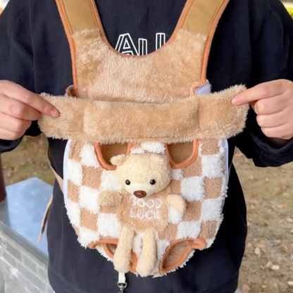 Fleece-lined checkered dog carrier backpack, photo 2