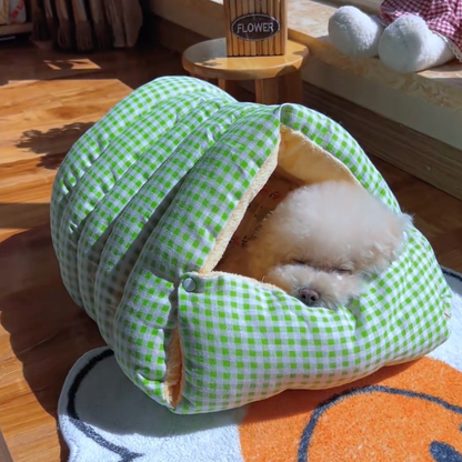 Gingham dog sleeping bag bed, photo 5