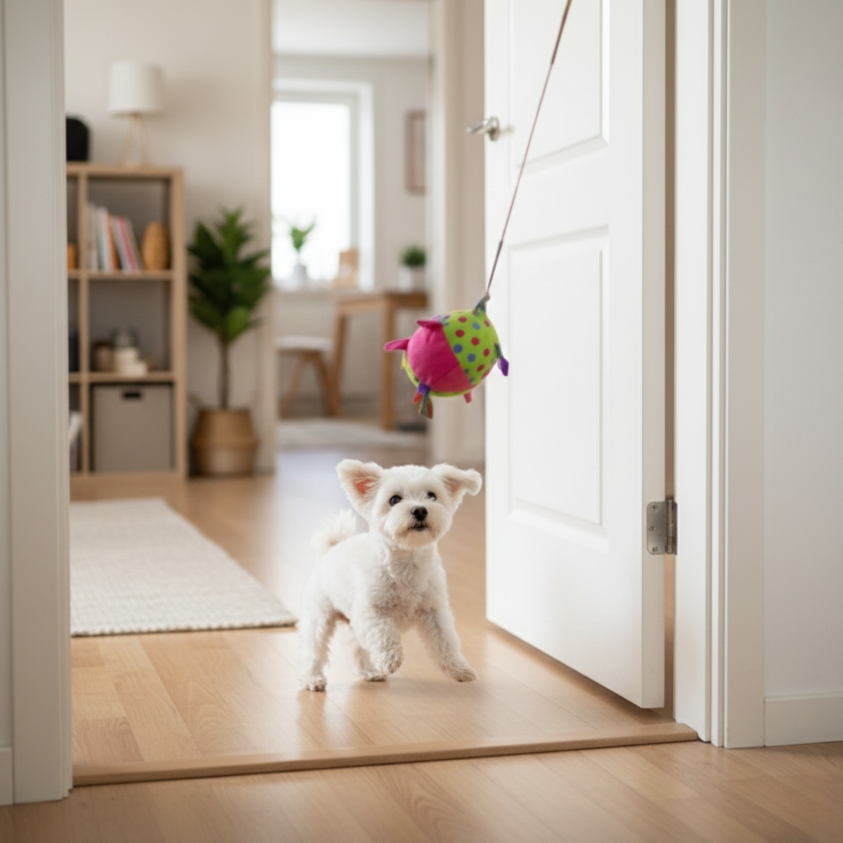 Hanging bungee ball dog toy