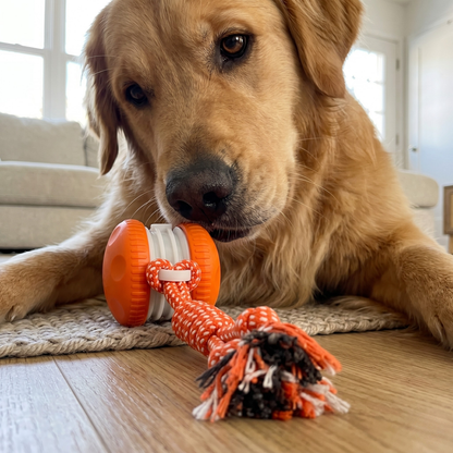 Rechargeable rolling dog toy with rope