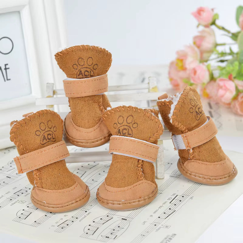 Warm lined winter dog boots, brown