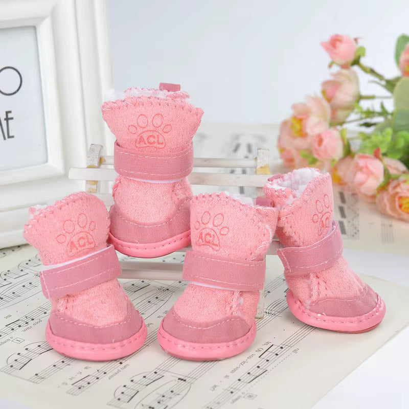 Warm lined winter dog boots, pink