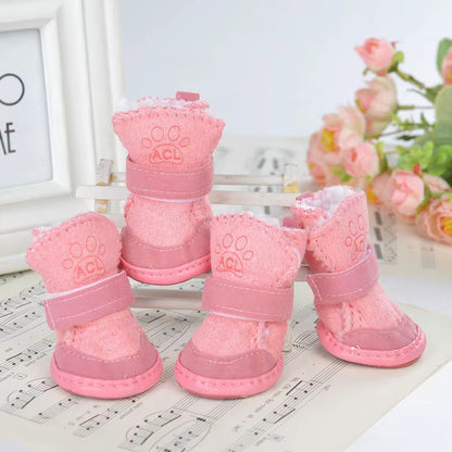 Warm lined winter dog boots, pink