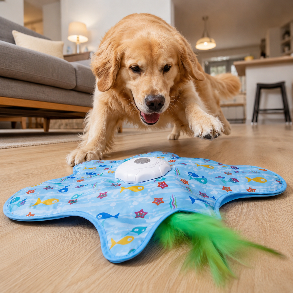 Interactive spinning star dog toy
