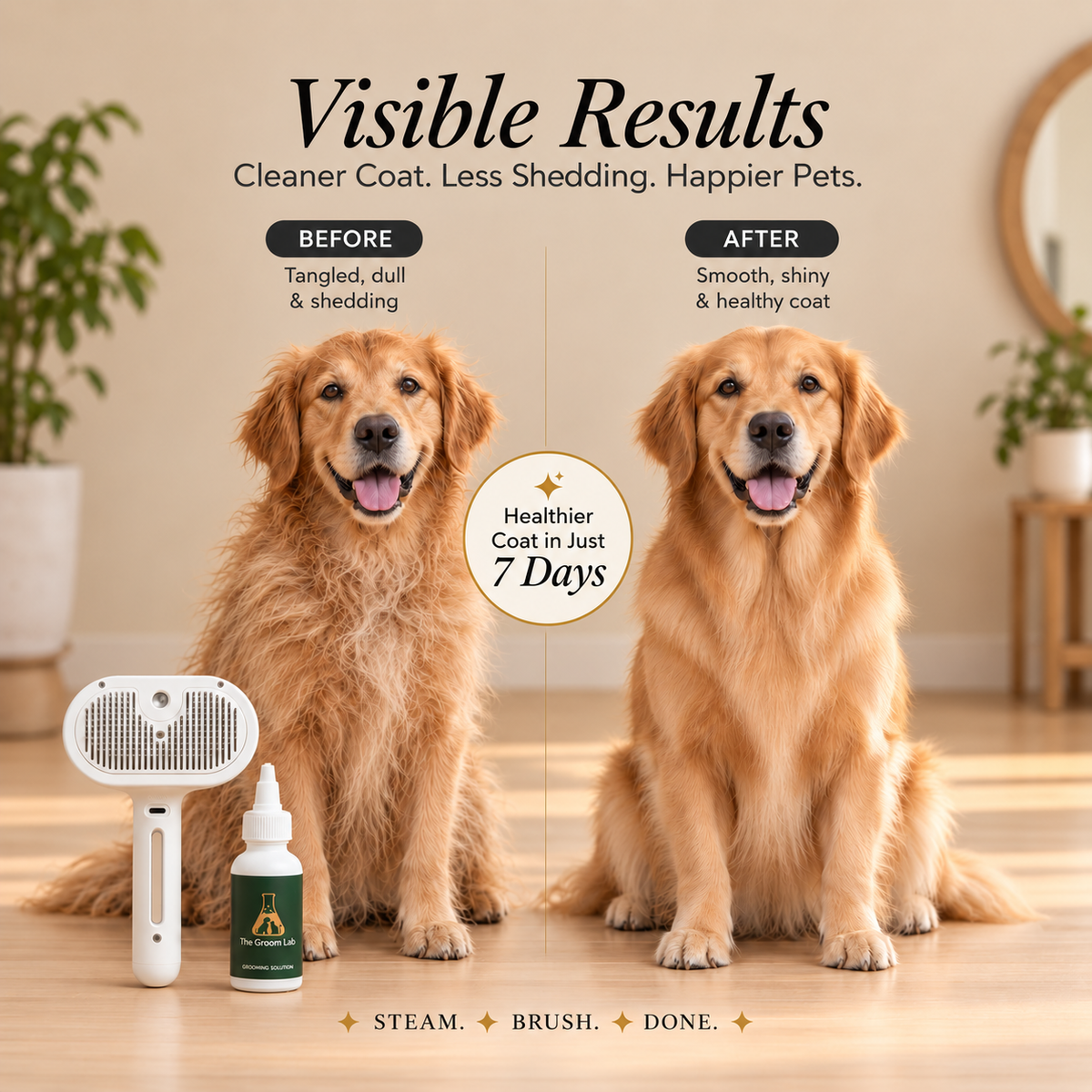 Steam Brush™ cool mist brush for dogs and cats