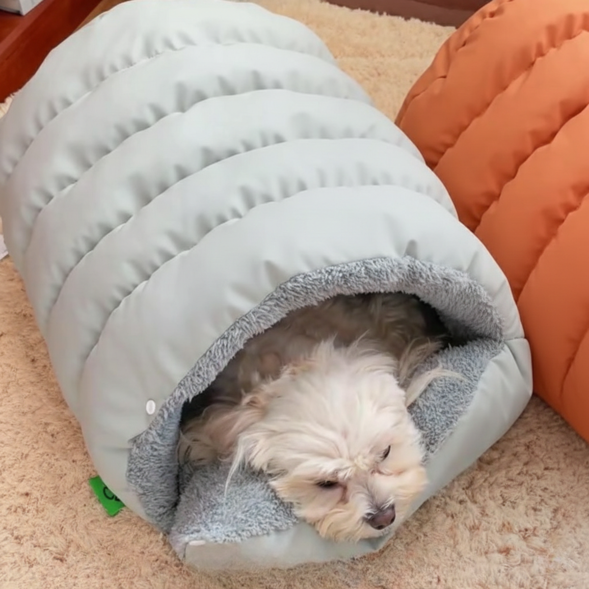 Puffer sleeping bag dog bed, gray