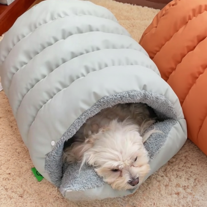 Puffer sleeping bag dog bed, gray