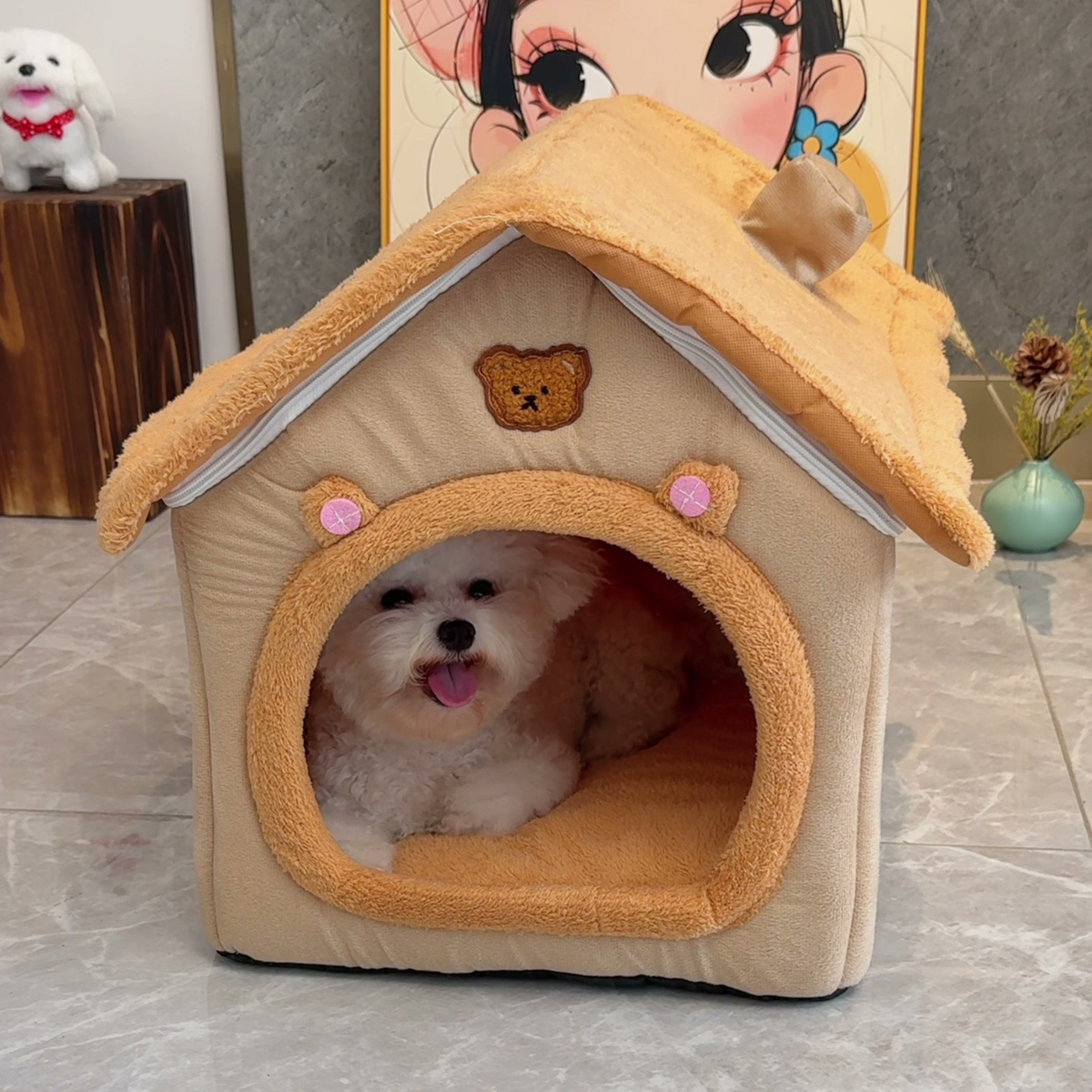 Cabin-style covered dog bed with roof, photo 8