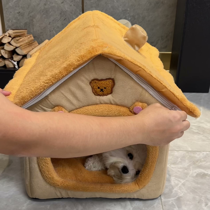 Cabin-style covered dog bed with roof, photo 6