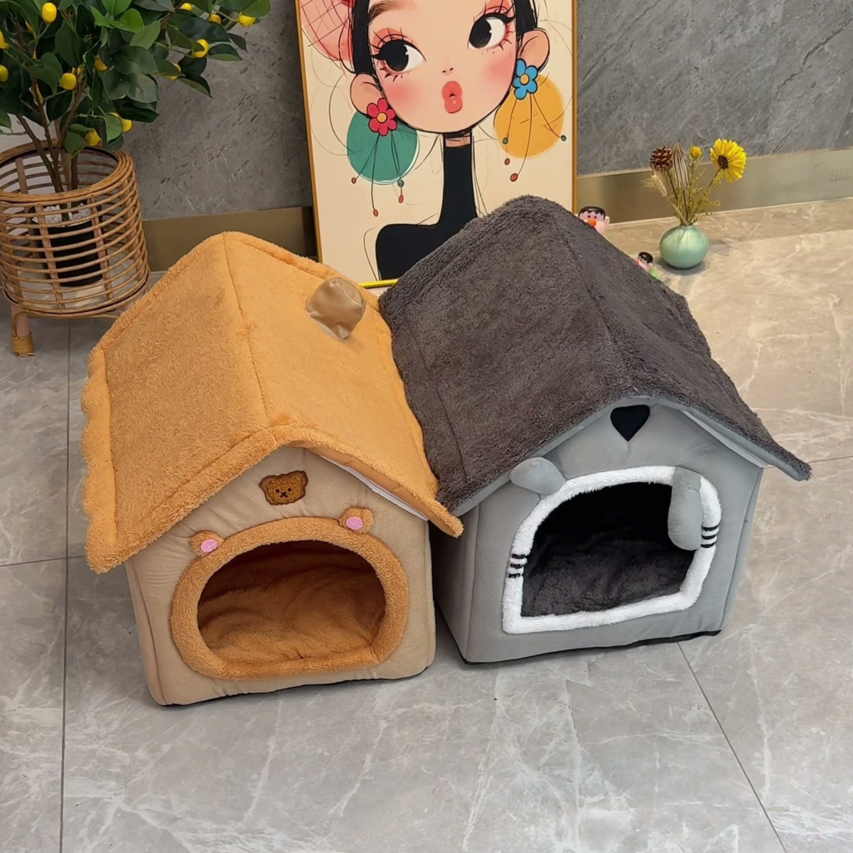 Cabin-style covered dog bed with roof, photo 4