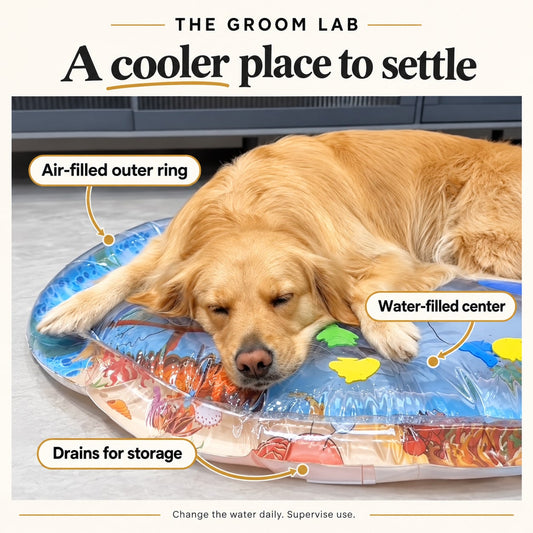 The Groom Lab — Cooling Water Bed for Dogs, Fill-Your-Own Water Mat with Pump — product features and use guidance