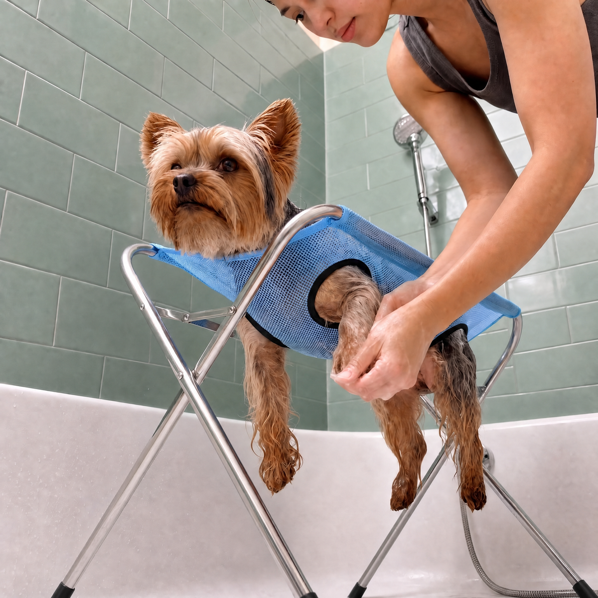 Dog bath hammock standing in a bathtub, photo 4