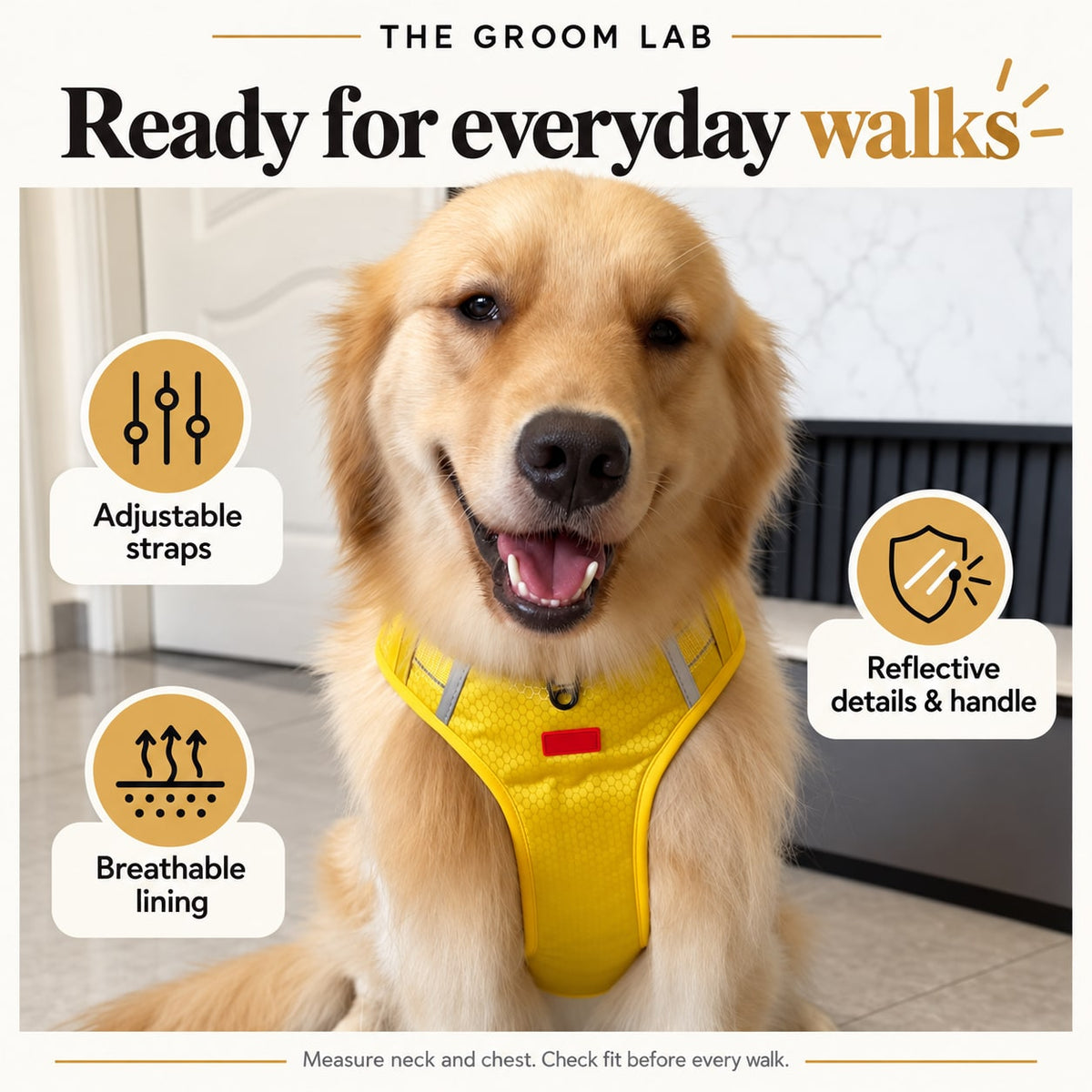 The Groom Lab — No-Pull Reflective Dog Harness with Handle for Medium and Large Dogs — product features and use guidance
