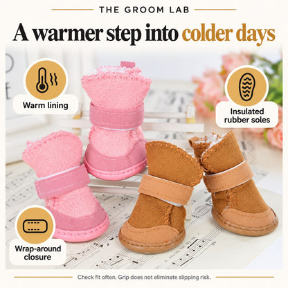 The Groom Lab — Warm Lined Winter Dog Boots, Set of 4 with Non-Slip Rubber Soles — product features and use guidance