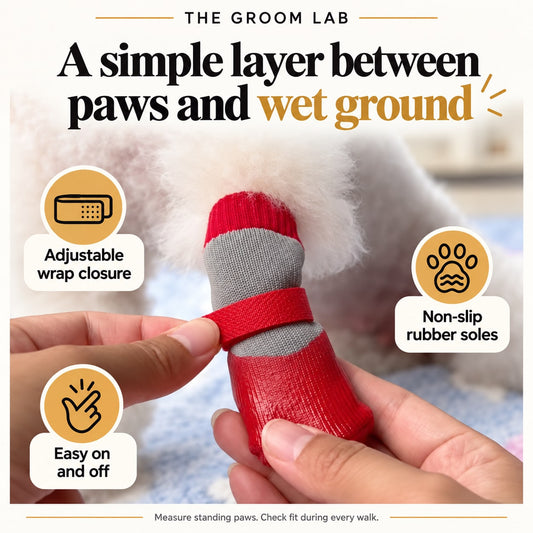 The Groom Lab — Waterproof Dog Boots, Set of 4 with Non-Slip Rubber Soles — product features and use guidance